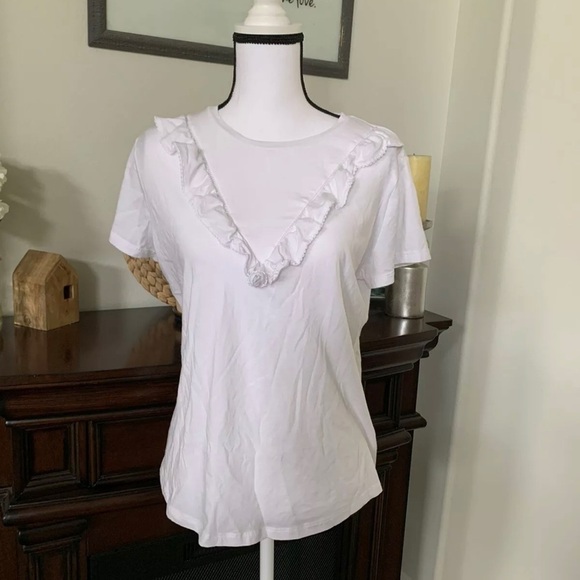 Lauren Ralph Lauren Tops - Lauren by Ralph Lauren White Ruffle Blouse Size Large!